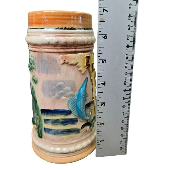 Vintage Embossed FLORIDA Mug Stein Flamingo & Marlin Made in Japan - Picture 8 of 10